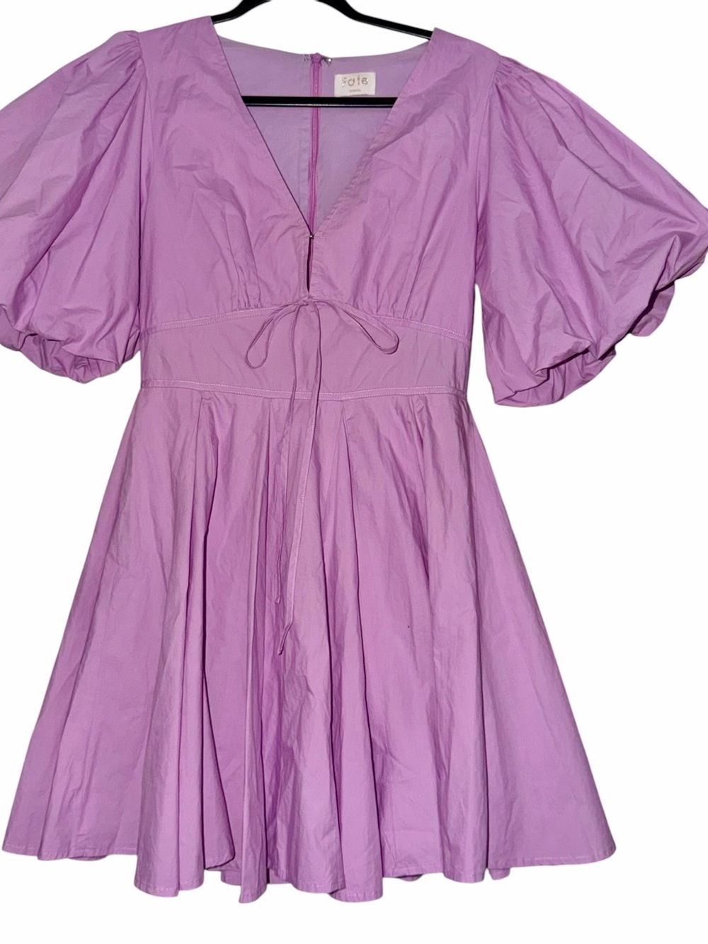 Fate Size Small Lilac Puff-Sleeve Cotton-Blend Dress